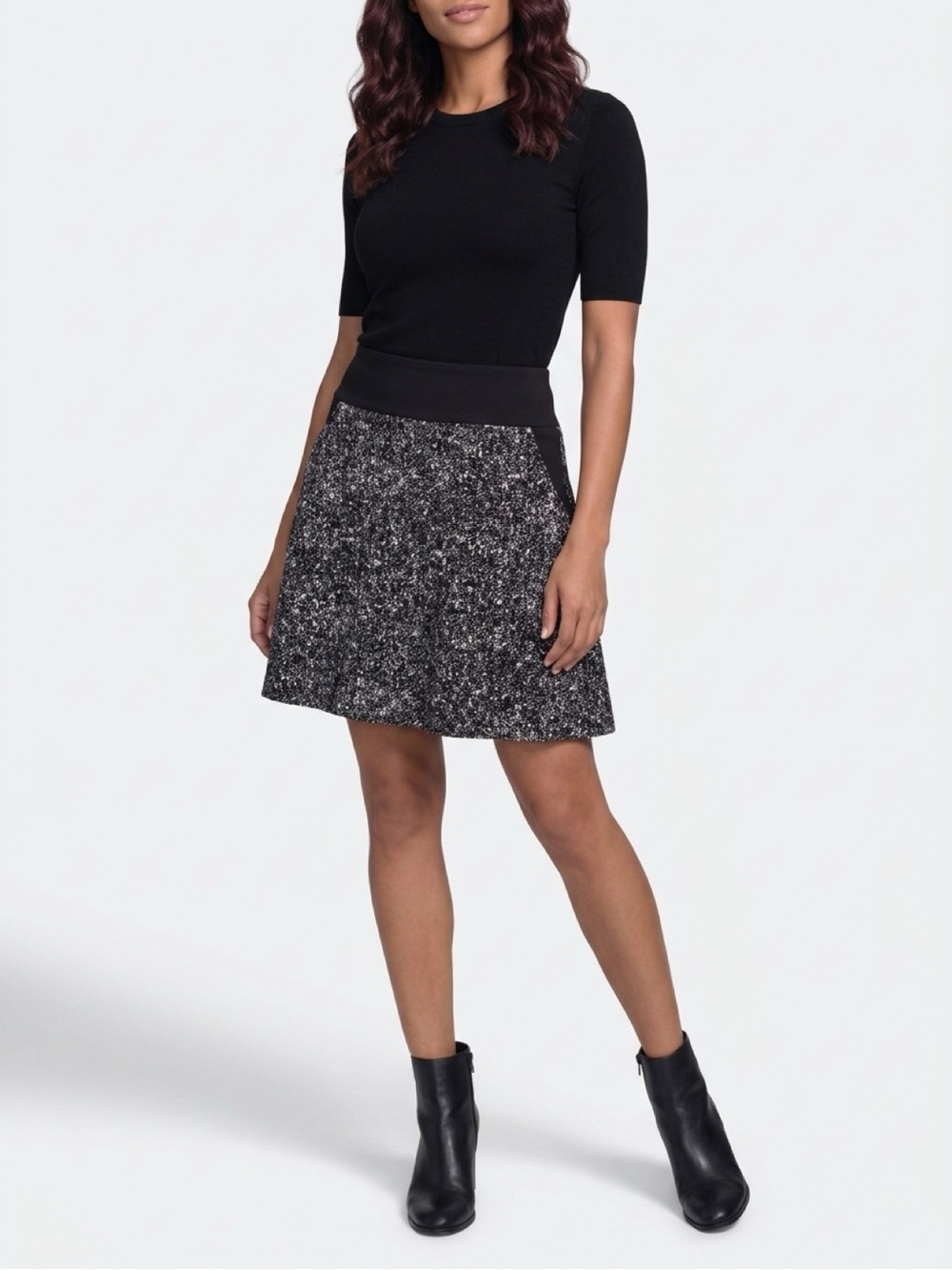 Y2K Kenneth Cole A-Line Women's Mini Skirt Black & White Speckled Size 4